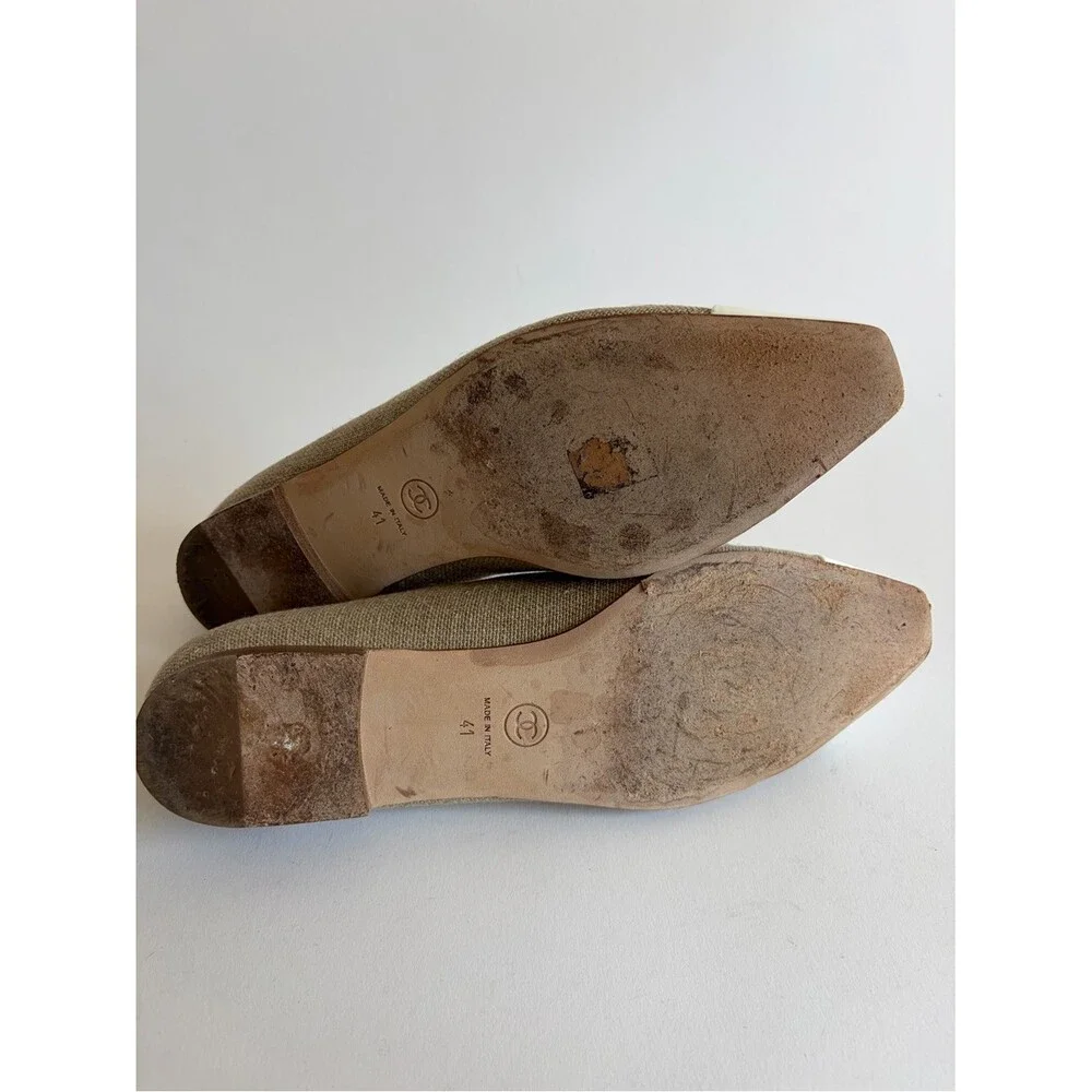 Chanel Tweed Beige and White Camellia Pointed Toe Flats - Picture 10 of 10